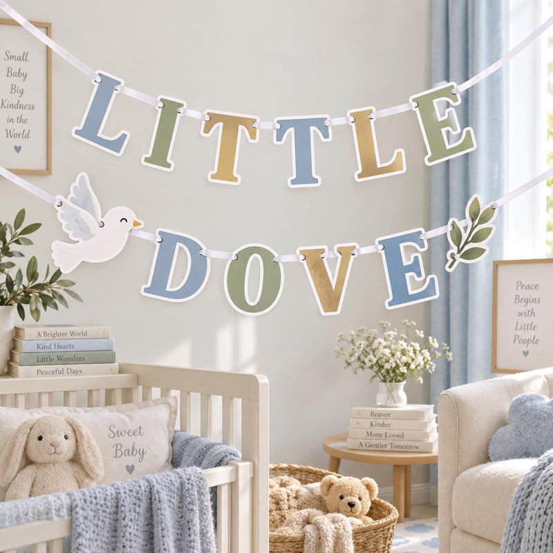 Little Dove Banner, Baby Shower Party Decor, Handmade Cardstock Garland