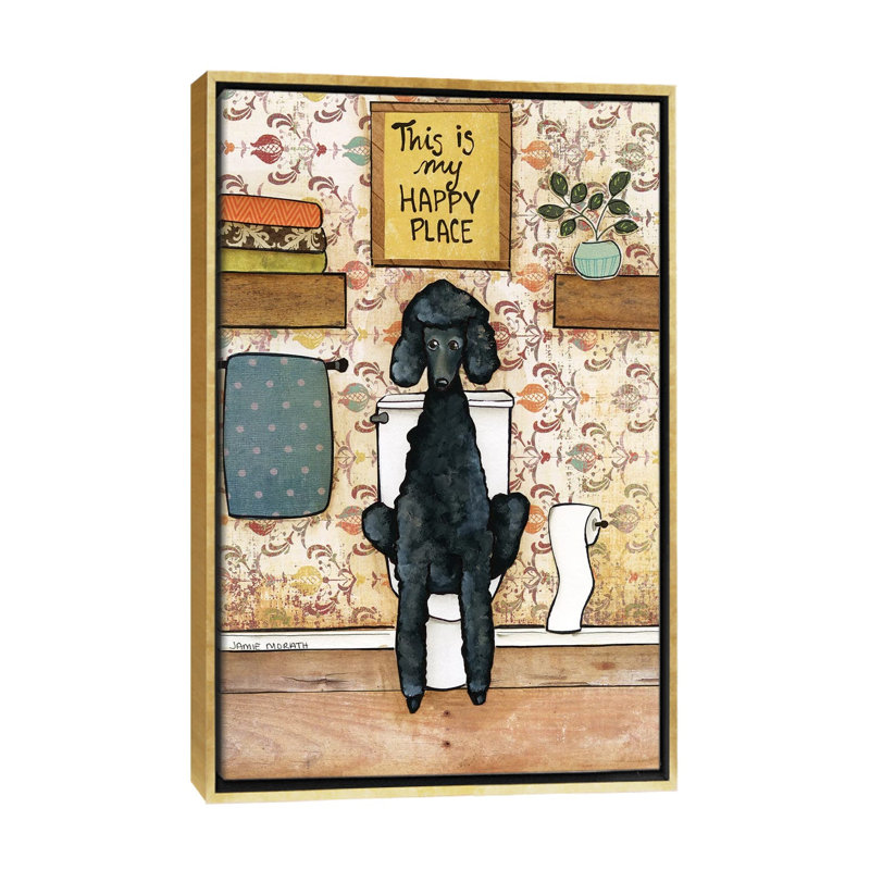 « Happy place Poodle » par Jamie Morath-impression, H 40 po x l 26 po x P 1,5 po, Pas de tapis, Toile encadrée d'or