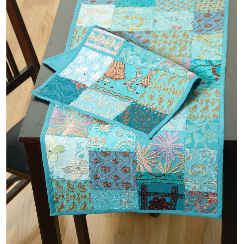 Jatia Hand Crafted Rectangular Cotton and Poly Recyled Sari Table Runner
