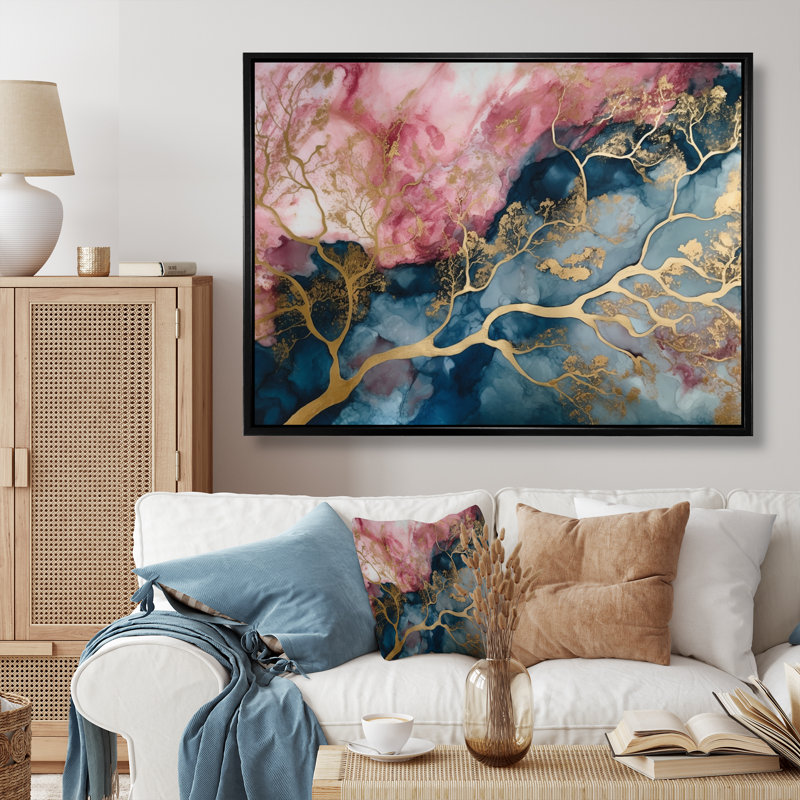 «Exploration des profondeurs de la géode rose I», art mural abstrait en marbre, H 12 po x l 20 po x P 1 po