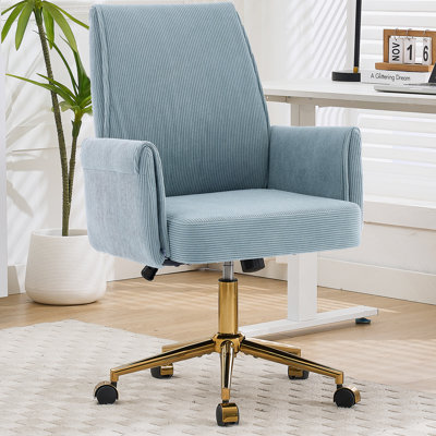 Chaise de bureau ergonomique à dossier moyen avec tissu rayé, siège réglable et confort supérieur pour le travail et la détente.