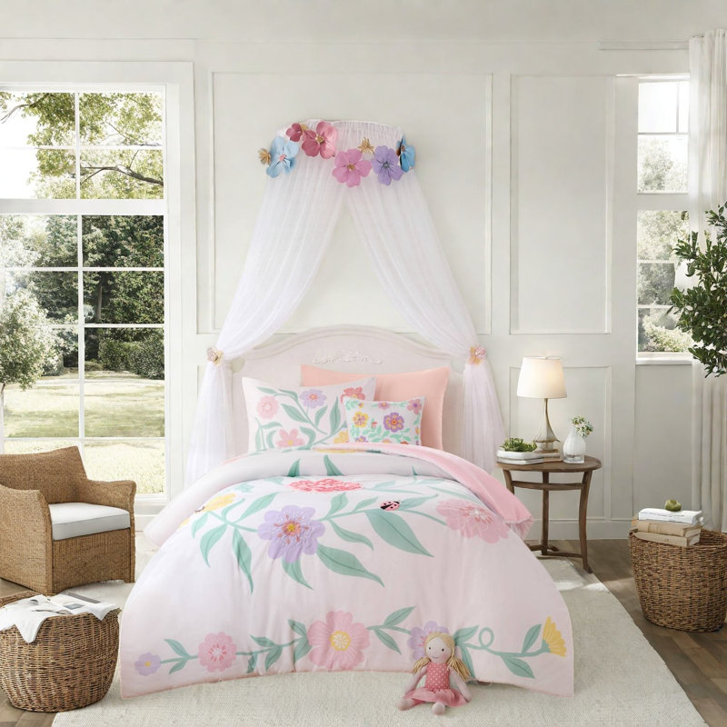 Ensembles de literie à motif floral rose, ensemble d'édredon simple / simple TG