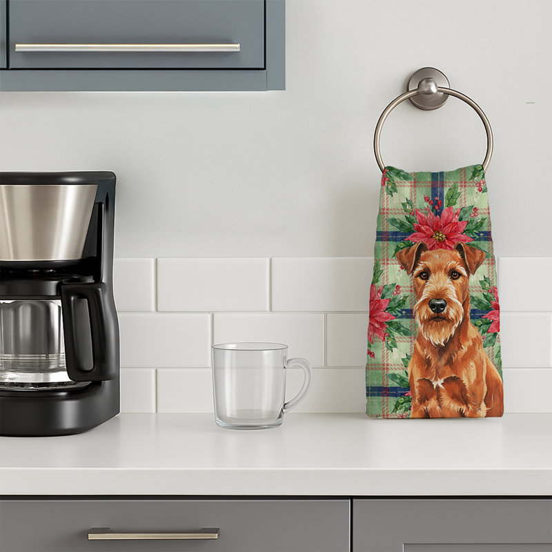 Irish Terrier Christmas PoinsettIas Kitchen Towel, Brown Irish Terrier