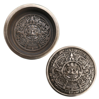 3.74 In L Aztec Sun Stone Trinket Box  Poly Resin