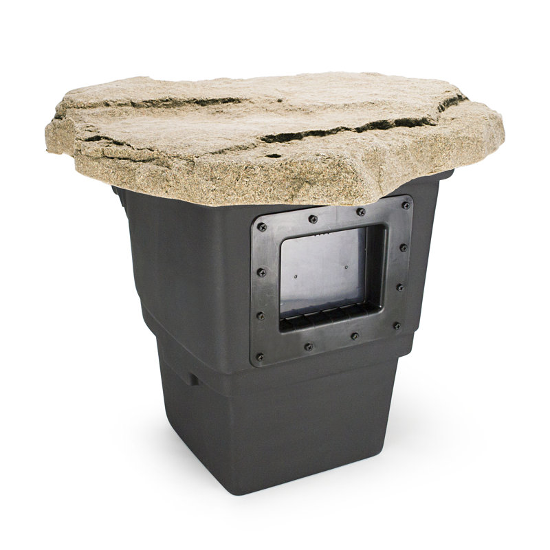 Black High-Density Polyethylene Pond Skimmer with Faux Rock Lid
