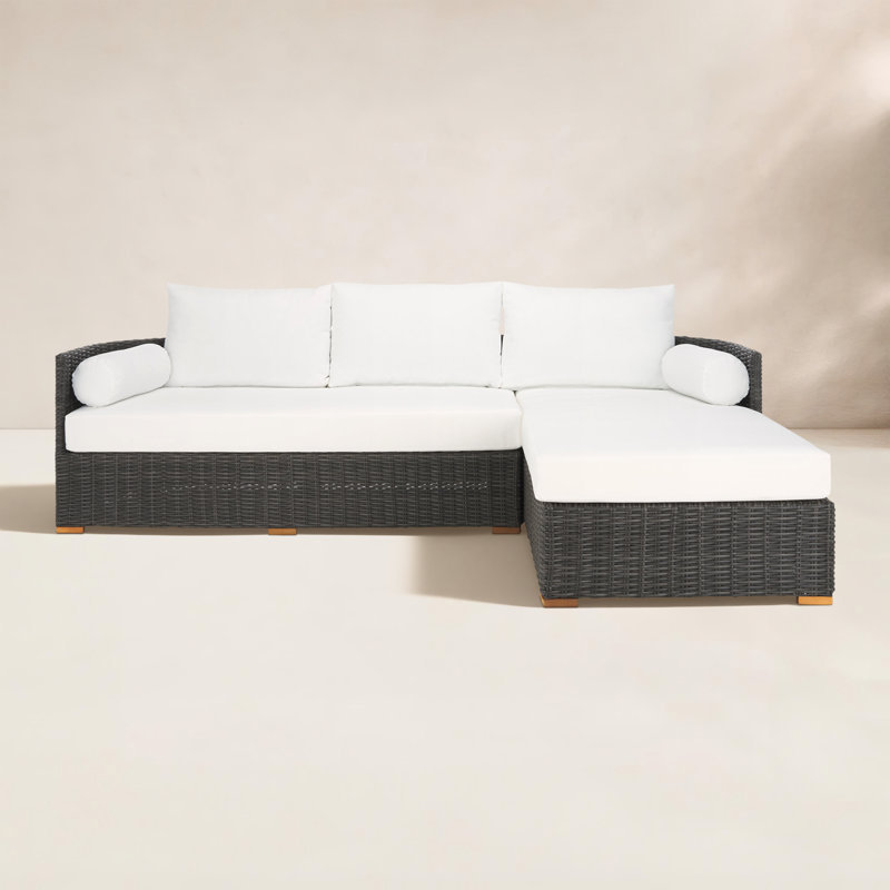  Maddie 100" Wicker Chaise Sectional, Dark Gray