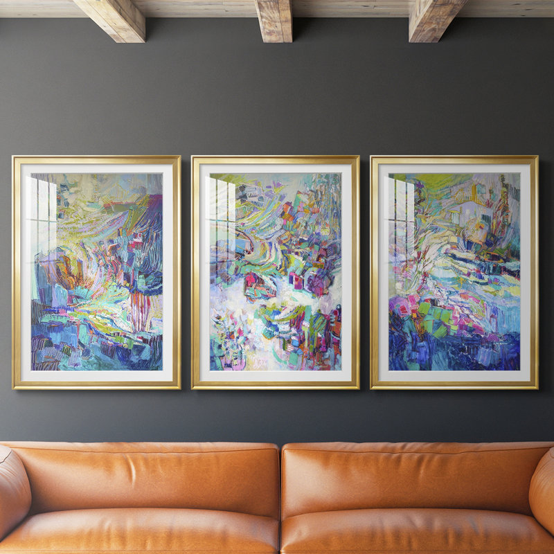 «Gathering up the Goddess I», impression sur mesure encadrée de qualité supérieure - 3 pièces, H 21 po x l 30 po, Doré