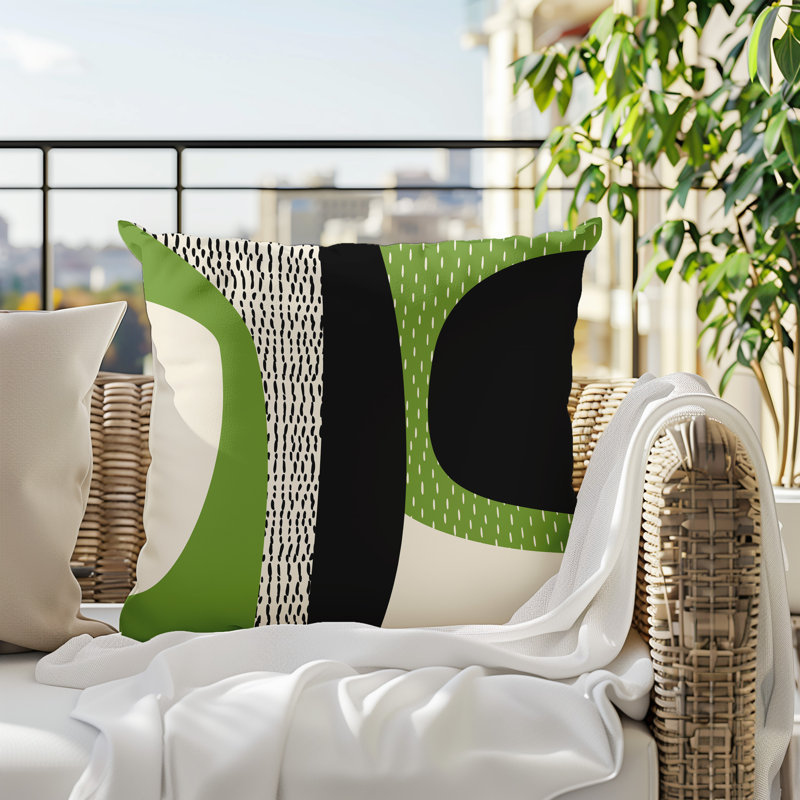 Coussin carré intérieur / extérieur pia, H 15 po x l 15 po, Chartreuse / noir / blanc cassé