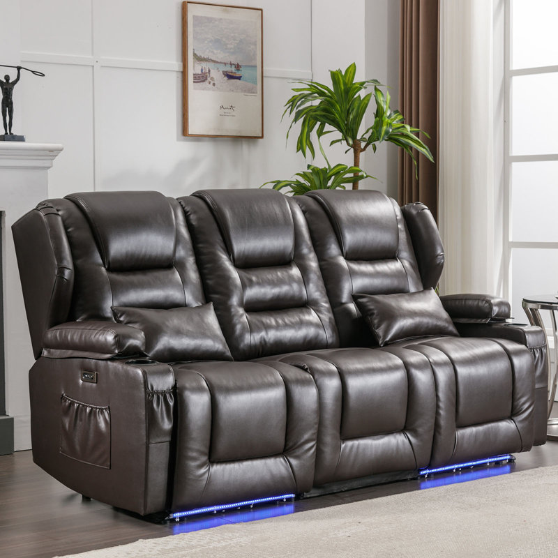 Kymberlee 79.5'' Faux Leather Power Reclining Sofa, Brown Faux Leather