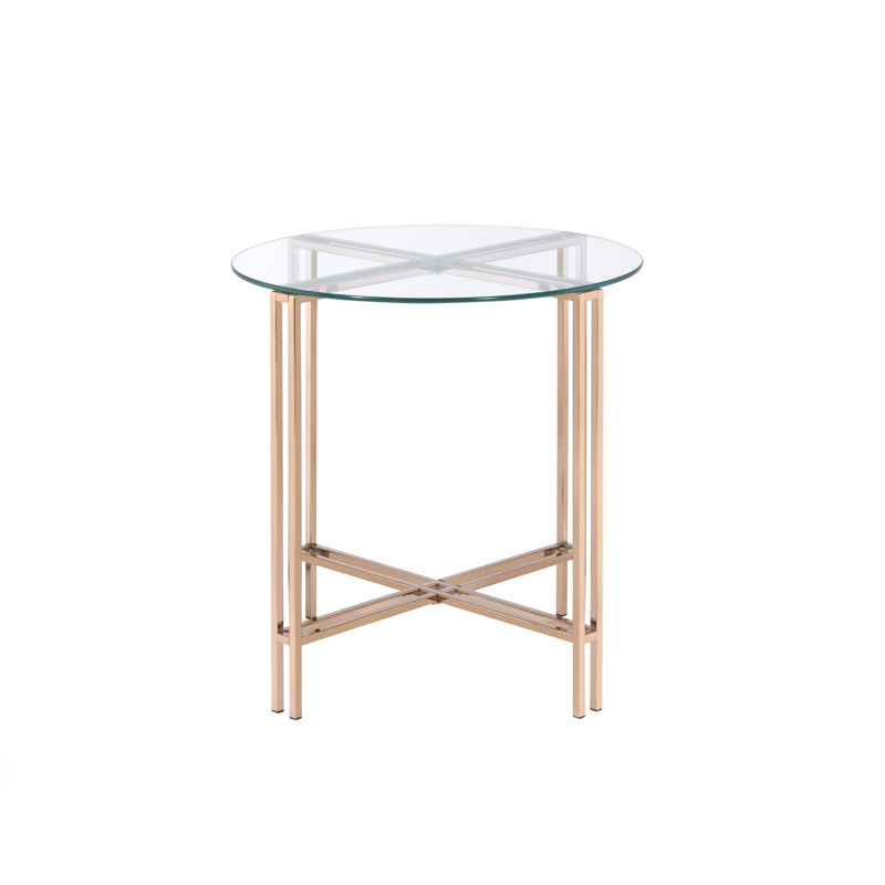Table de bout Veises avec plateau en verre transparent et finition champagne