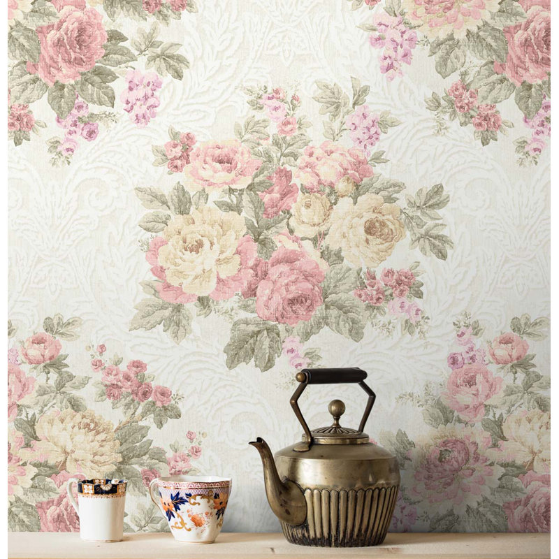 Rouleau de papier peint L 33 pi x l 20,5 po, Champagne métallique / rose pétale