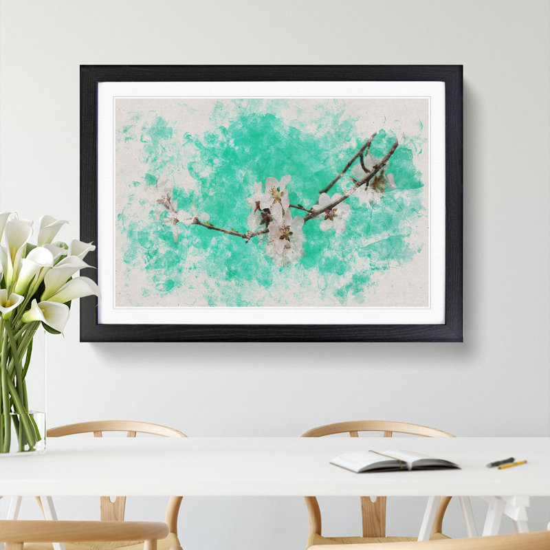 White Cherry Blossom Vol.2 - Picture Frame Graphic Art, 65cm H x 90cm W x 2cm D, Black Framed
