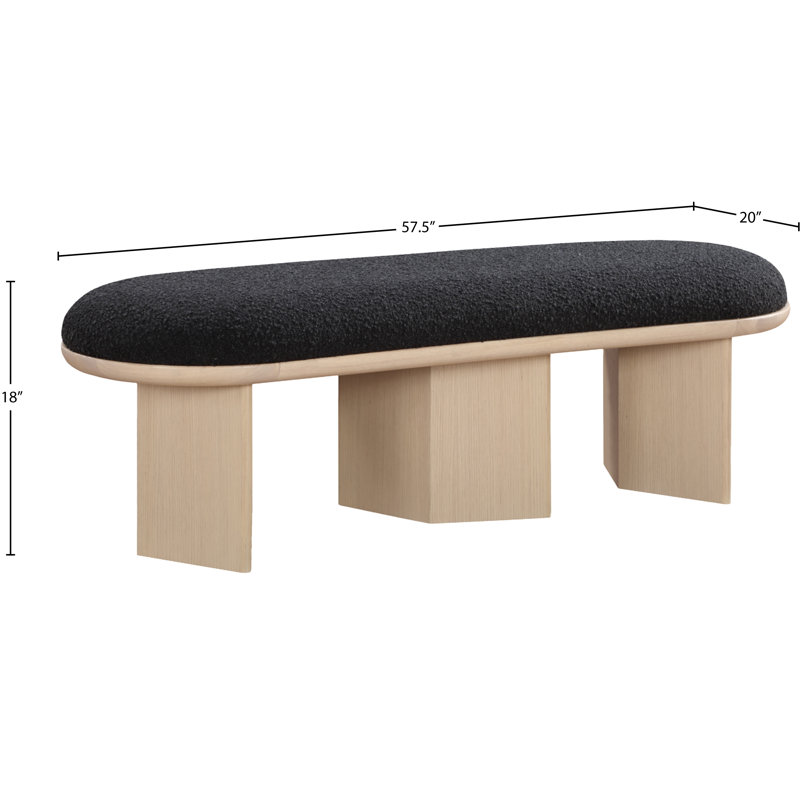 Wilshire Boucle Fabric Upholstered Bench, Black Boucle Fabric, Natural Oak