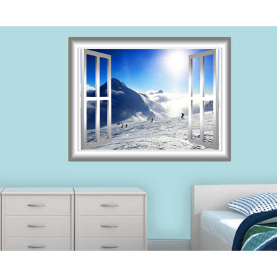 Décalcomanie murale fenêtre en 3d snow mountain