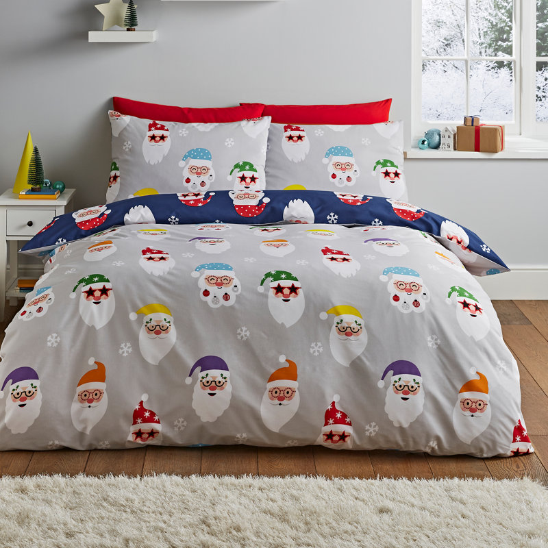 Christmas Santa Spec-Tacular Reversible Duvet Cover Set, Double Duvet Cover + 2 Standard Pillowcases