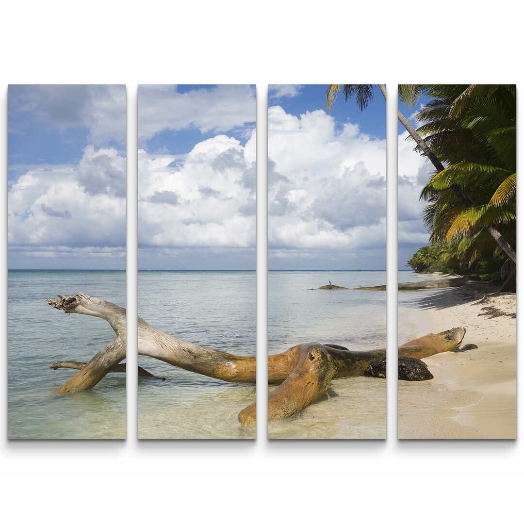 4-tlg. Leinwandbilder-Set Am Strand einer tropischen Insel mit blauem Himmel