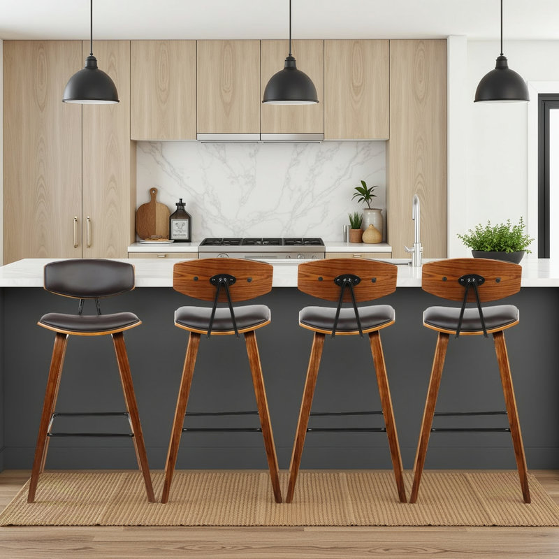 Tabouret de bar Fox , Brun / Noyer, 4, Tabouret de comptoir (siège d'une hauteur de 25,5