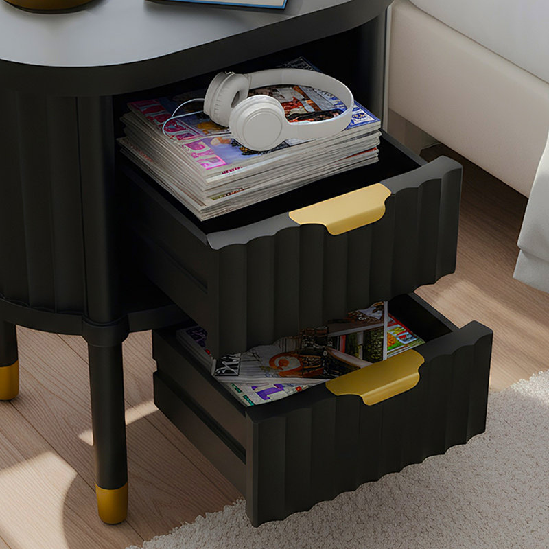 Night Stand With Drawer - Modern Black Bedside Table With Open Shelf, 2-Tier Storage Organizer For Small Space, Solid Wood & MDF, Easy 2-Step Assembly, 20X15x27 Inches (1 PCS - Symphonic Duet)