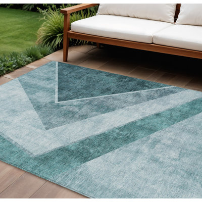 Tapis intérieur / extérieur bleu sarcelle lavable géométrique 8 pi x 10 pi HomeRoots