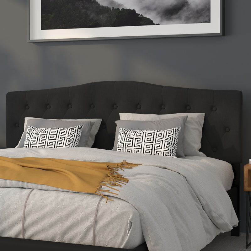 Ciriaca Arched Button Tufted Upholstered Headboard, Black, King