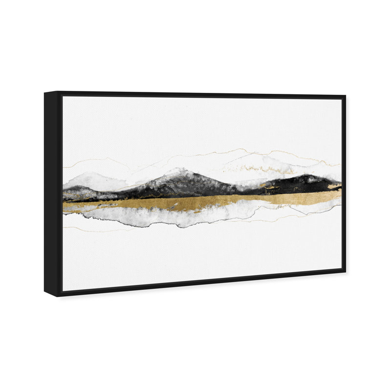 " Abstract Behind These Mountains, Modern & Contemporary White ", Black Framed, 30" H x 45" W x 1.5" D