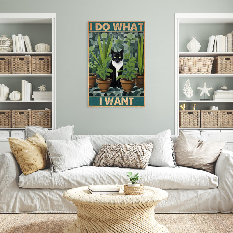 Chat tuxedo I Do What I Want, H 20 po x l 16 po x P 1,25 po