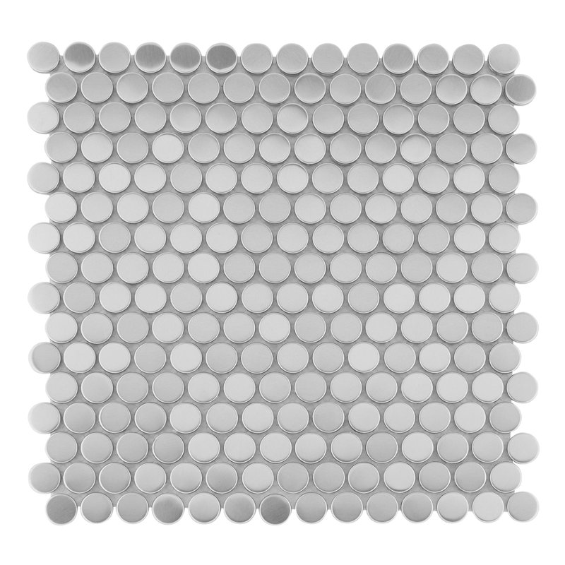 0.75" x 0.75" Brushed Aluminum Penny Round Mosaic Tile