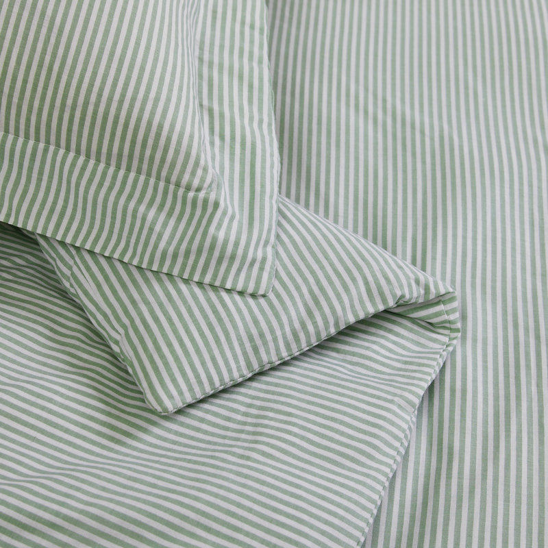 Brooklyn Loom Pinstripe Comforter Set, White/Sage Green, King Comforter + 2 King Shams