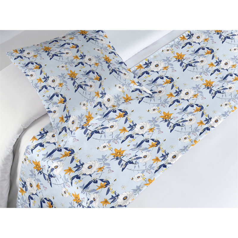 Ensemble de chemin de lit Ambesonne Hibiscus Aloha Hawaii Boho Floral bleu azur pâle et abricot, Simple