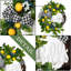 Couronne de citron de printemps pré-éclairée pour porte d'entrée avec lumières, couronne de fruits d'été de campagne éclairée de 24 pouces avec panneau Hello