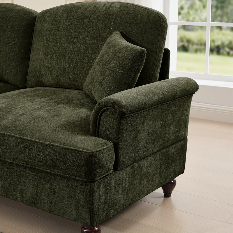 Causeuse en chenille avec accoudoirs évasés et repose-pieds, Vert