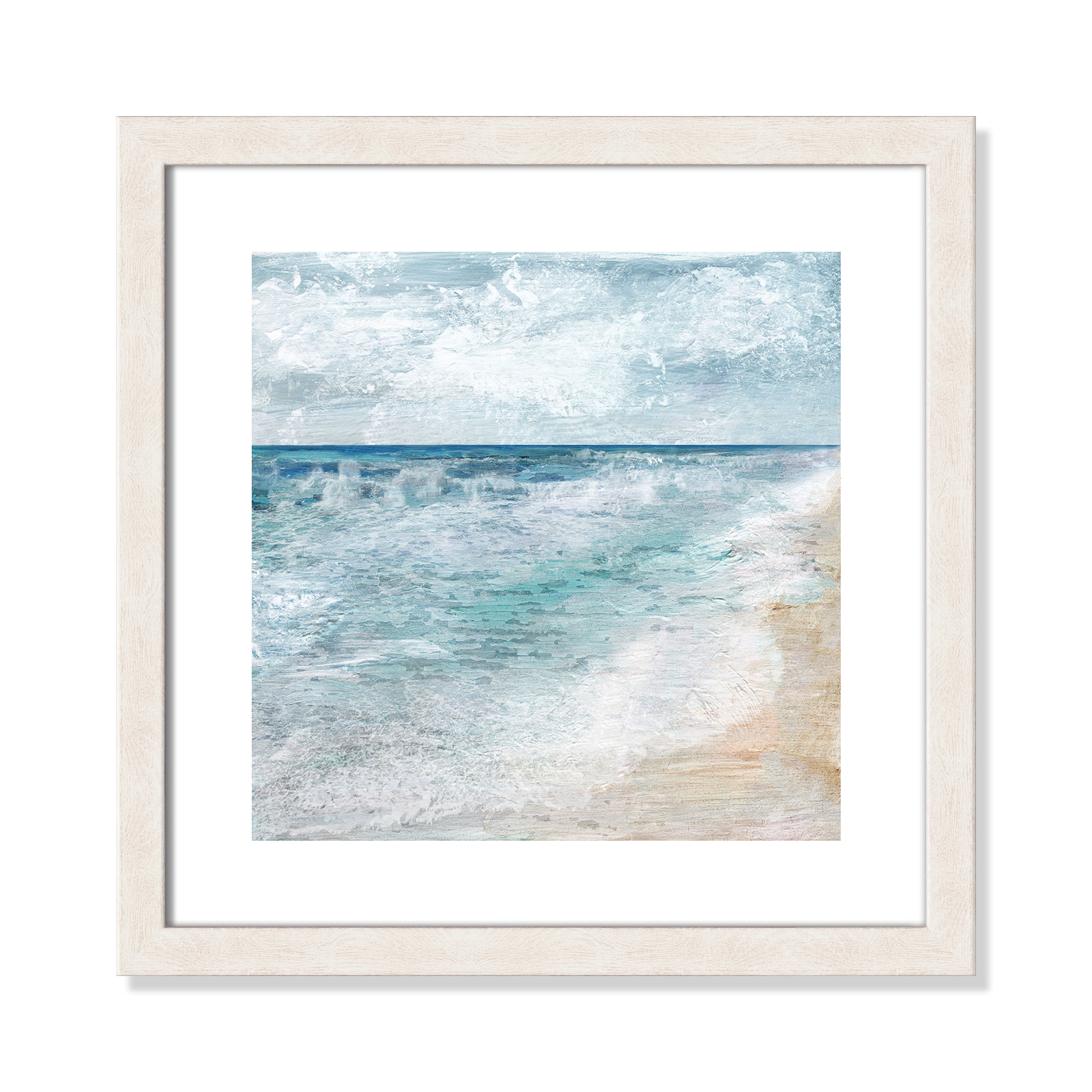 Shore Walk - Picture Frame Painting, White Woodgrain, 17.5" H x 17.5" W x 1.13" D