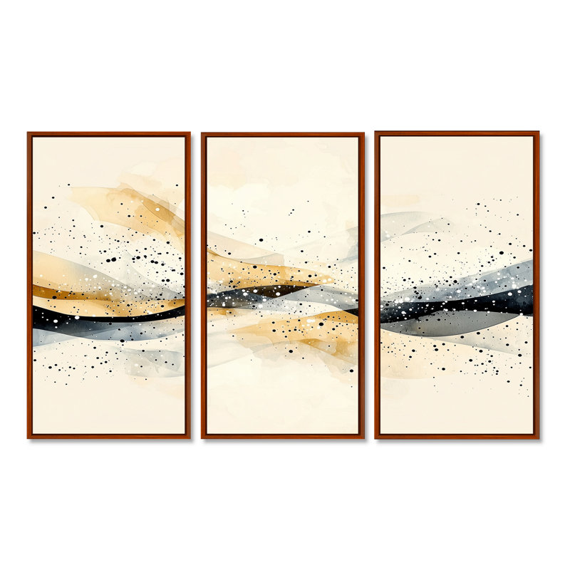 «Whiteout» beige et gris Balance I - ensemble d'art mural abstrait minimaliste, H 40 po x l 60 po, Brun