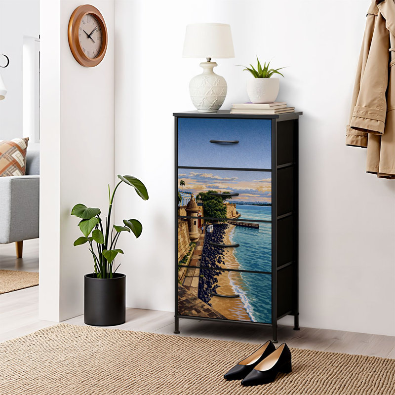 4 Drawer Dresser for Bedroom, Narrow Chest of Drawers, Wooden Top and Study Iron Frame 18"x37.5"-(WxH)
