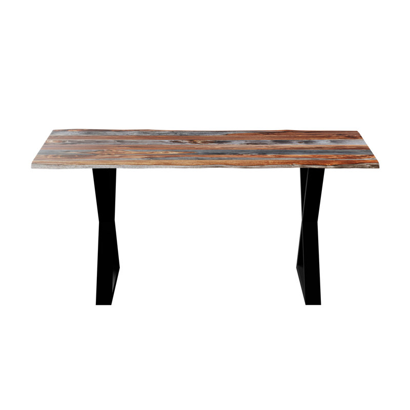 Table de salle à manger à double piédestal, Gris Sheesham, Black, 30" H x 67" W x 36" H