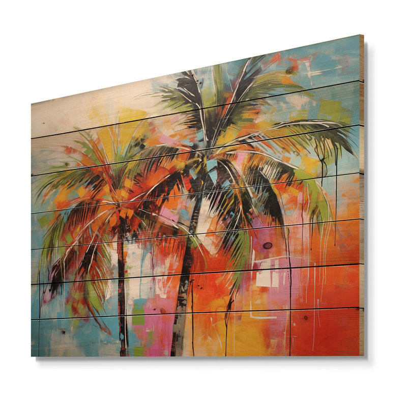 Popart palmiers I sur bois, H 30 po x l 40 po x P 0,78 po