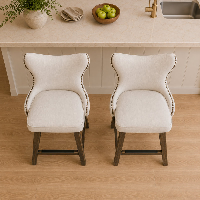 Tabouret de bar et de comptoir pivotant Caraline (ensemble de 2), Blanc, Tabouret de bar (siège d'une hauteur de 30 po)