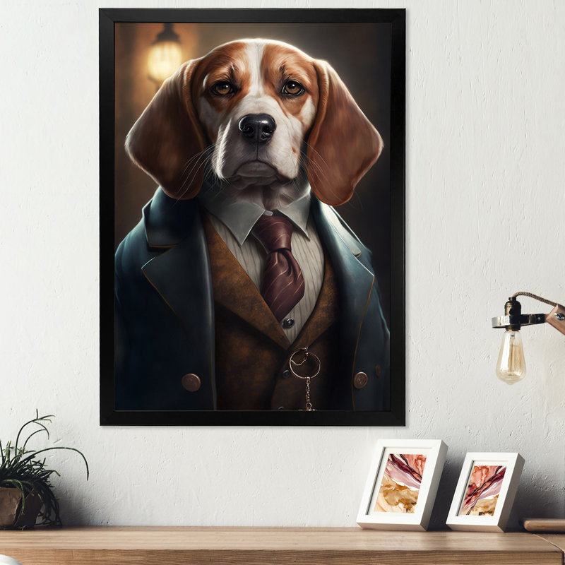 Mafia Beagle II - impression sur toile, Impression noire sur toile encadrée, H 40 po x l 30 po x P 1,5 po