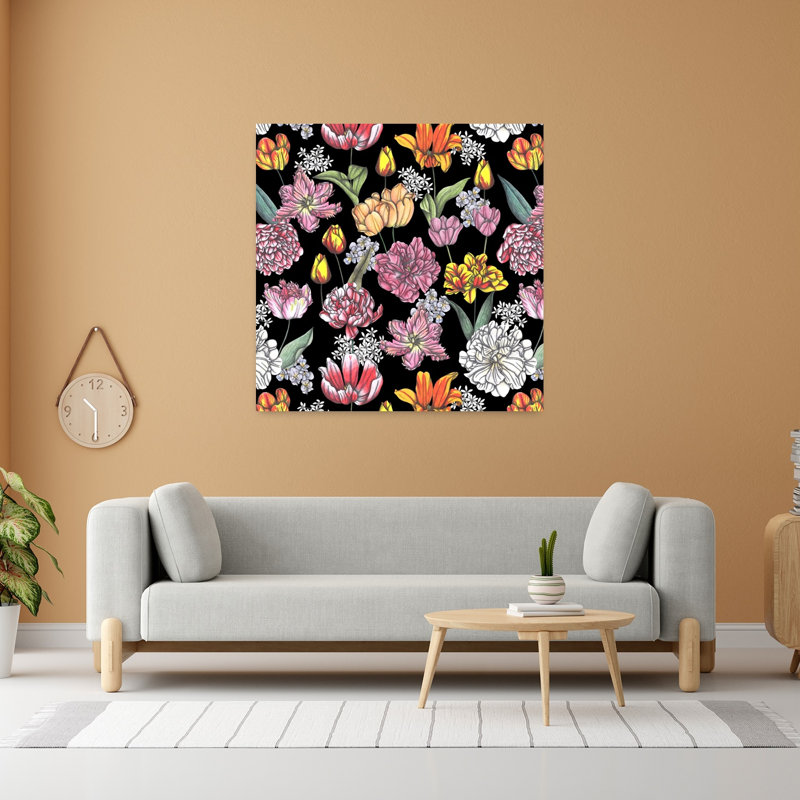 Art contemporain, tulipe rétro, art floral naturel, H 48 po x l 48 po