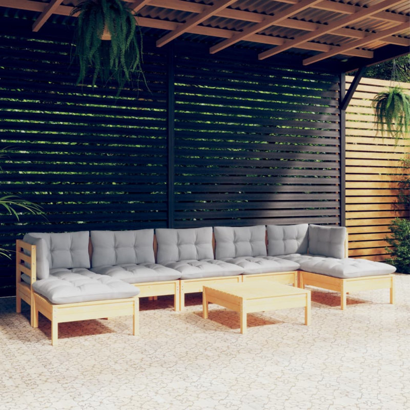 Ensemble de salon de jardin en bois de pin massif gris Vidaxl, tissu (100% polyester), Gris, Gris