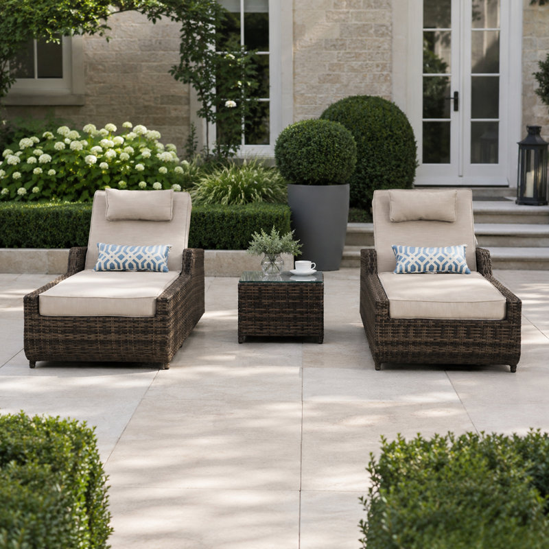 Elia Outdoor Wicker Chaise Lounge Set with Cushions, Ivory