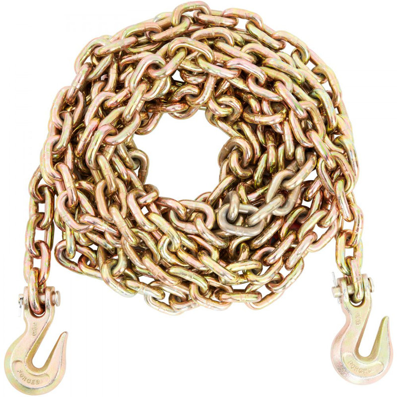Chaîne de transport pour transport, capacité de charge de 4900 lb, attache de chaîne de remorquage G80 de 20 pi avec crochets d'accrochage, acier au manganèse galvanisé avec revêtement DOT pour chantier de construction en usine
