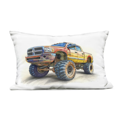 Lifted Offroad Truck Outdoor Printed Pillow, design by Steve Hunziker, 14 x 7 x 20