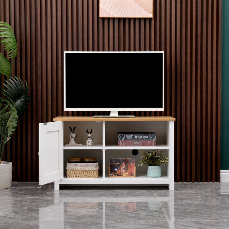 Modern 1 Door Tv Stand Unit With Storage Shelves Corner Tv Cabinet,For Tvs Up To 50 Inches,Living Room Furniture, White/Oak
