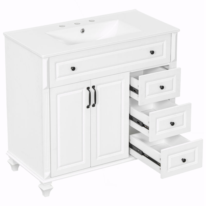 Meuble-lavabo 36 po avec lavabo, Noir, Blanc