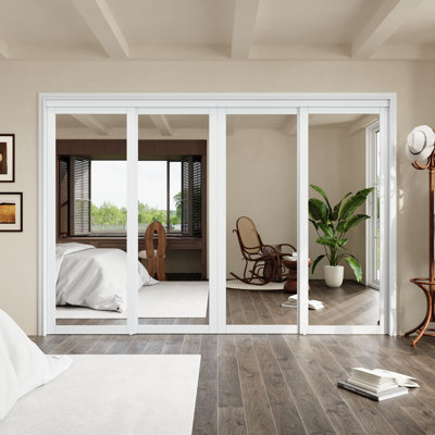 80in. x 120in. Full Length Mirrors Closet Sliding Doors With Hardware Kit, Ready For Use in White