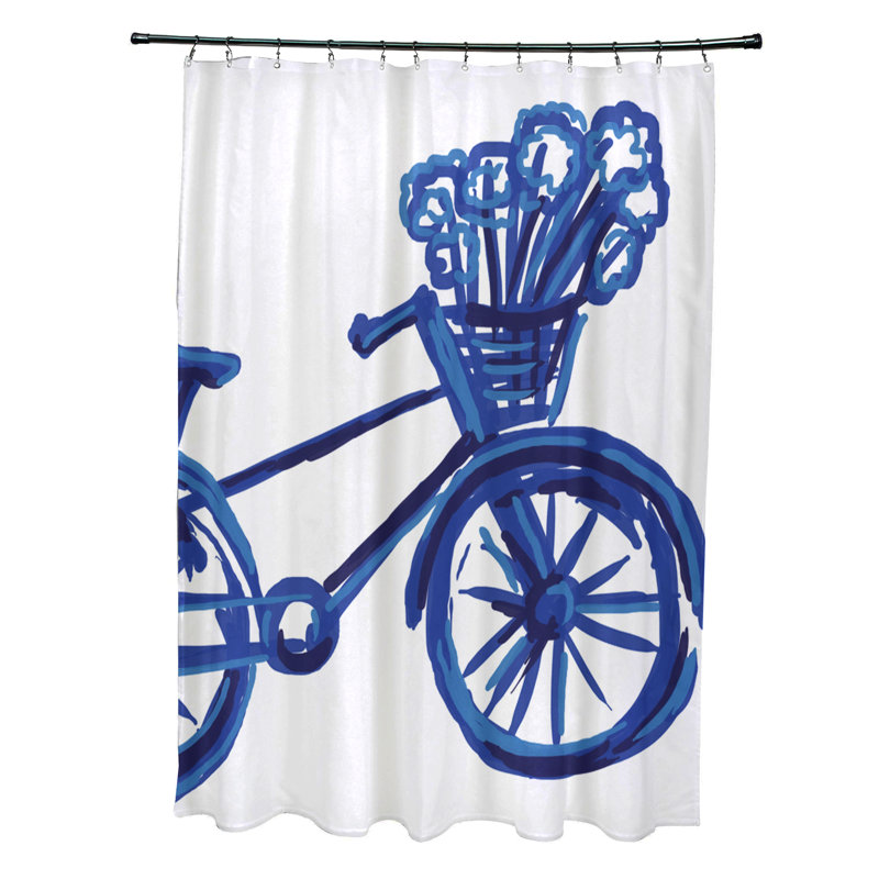Rideau de douche simple à imprimé La Bicicleta, Bleu