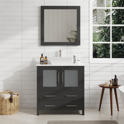 Ravenna 30" Freestanding Single Sink Bathroom Vanity with Engineered Marble Top and Matching Mirror