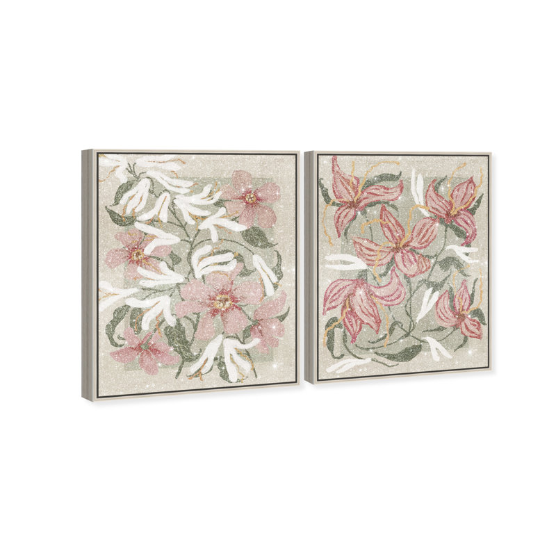Lilies Flower Set Floral & Botanical Canvas Print by Oliver Gal, Black Frame, 16 x 20, 37" H x 31" W, Silver Floater Frame