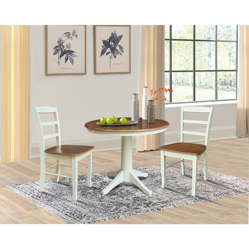 4 - Person Extendable Solid Wood Top Pedestal Dining Set, Hickory/Washed Coal, 3